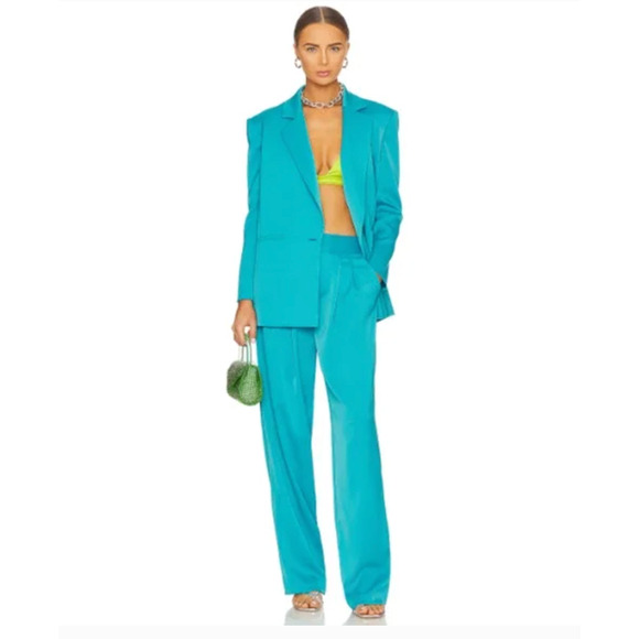 NEW Alice + Olivia Atia Wide-Leg Pleated Suit Pants Ocean Floor Women's Size 4 - Picture 4 of 8